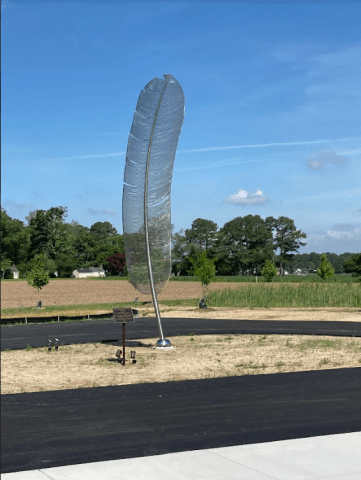 Metal feather sculpture