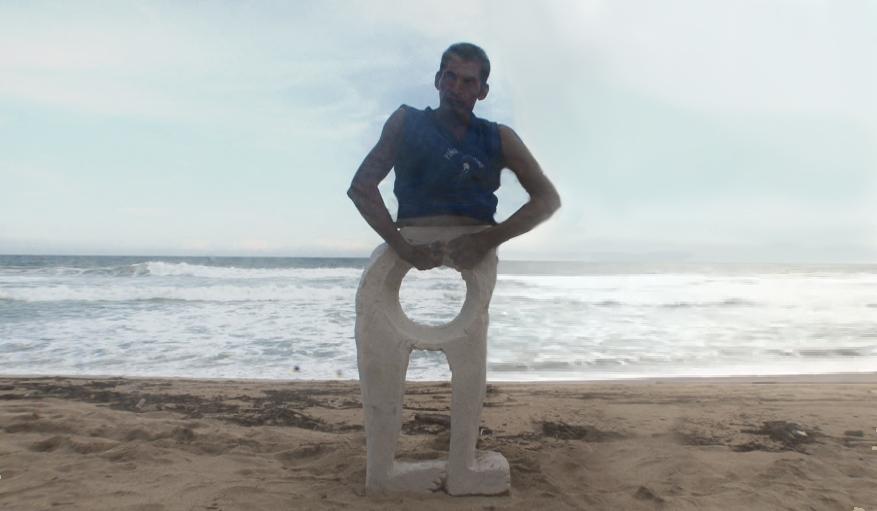 An important aspect of creating “other worlds” is the belief that each culture, each language, and each individual creates a unique understanding of beauty, normality, happiness, and autonomy. The cultures of capitalism and consumerism persuade large populations that there is only one way toward progress and prosperity. Here, Bartolo Martinez shapes his own image of beauty outside of the commercialization of the body and mind.  
 
 
"Mia never backs away from a view that life and death, inner and outer states of being, are a commingling of raw viscerality and tenderness. Bodies move across the land and disappear into the land. Construction and deconstruction, visibility and invisibility, movement and stillness repeat in her work. The liminal threshold is crossed with the help of many, but it is often rigorous work requiring time and trust.
 
Bartolo Martinez carves his legs and then after a brief moment of sitting upon them, breaks them up as he tells his mystical story of his encounter with god."
 
-Susan Main