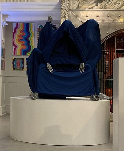 Lamentation is a mixed media sculpture of cast aluminum and fabric, the title and inspiration for this work drawn from Martha Graham’s iconic 1930 modern dance solo that Anna Kisselgoff of the New York Times described as “not the sorrow of specific person, time or place but the personification of grief itself.” The work is an abstract and dynamic representation of the human emotion of grief with multiple parts—hands and feet—cast in metal combined with flowing fabric shrouding faceless and profound, visceral pain.
The materiality of the metal represents the groundedness and strength of the human spirit, and the fabric the dynamic connective tissue of emotion. The goal is to resonate with viewers in reflection upon the present human condition, relevant to much of what has been happening in our world today with disease, natural disasters, civil unrest, war and mass killings.
The creation of this work has been made possible through the generous support of the National Endowment for the Arts and the Frederick Arts Council.
