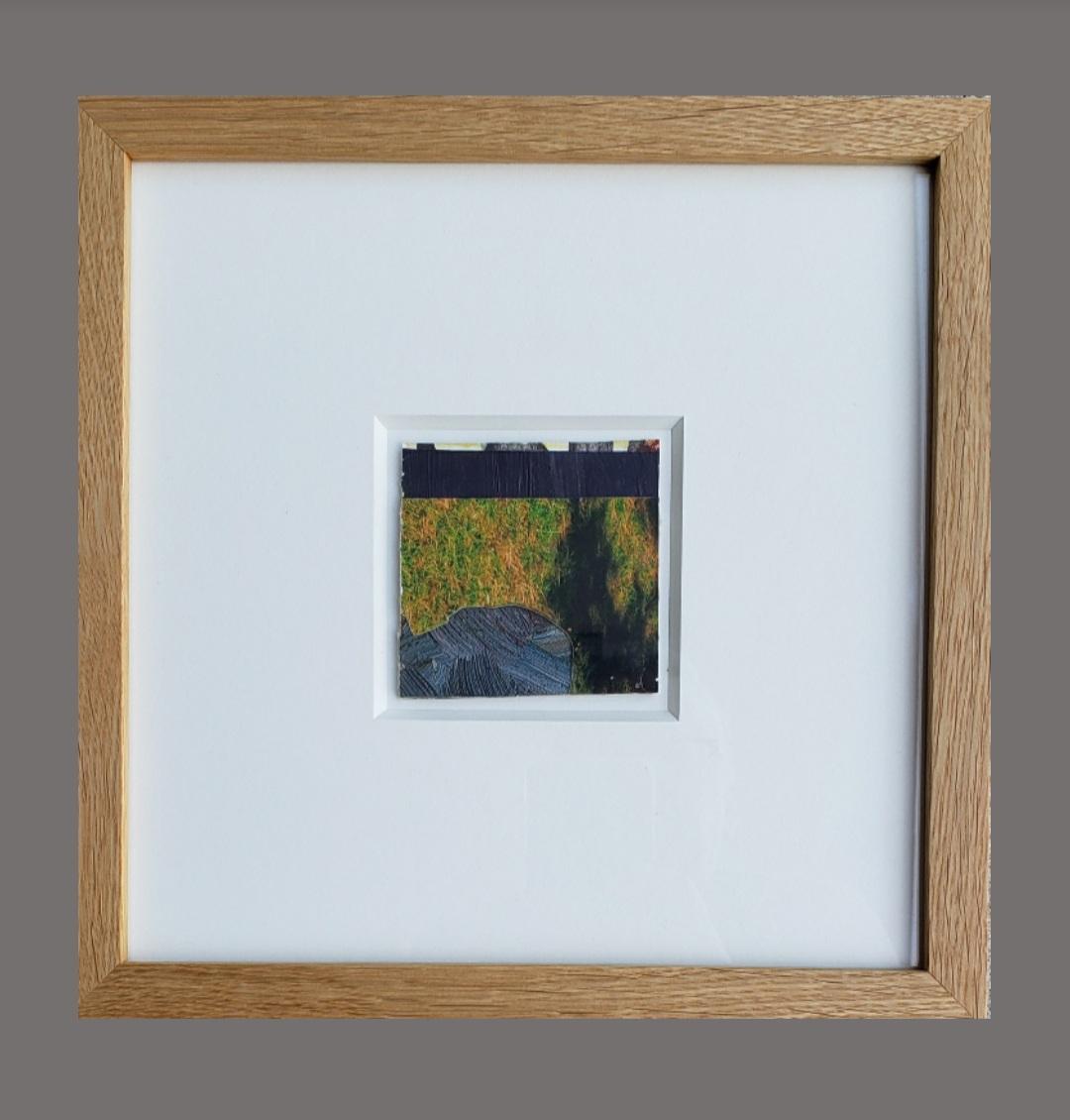 This is a collage made with oil paint on paper, oil paint on canvas, and photograph.